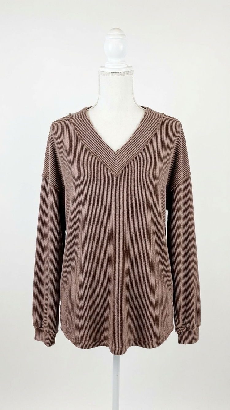 NEW BIBI women's two tone v-neck top & pants set in brown